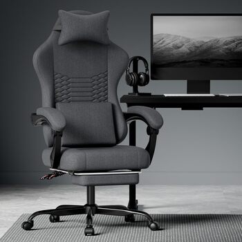 Ігрове крісло/офісне крісло, ергономічне, масажне сидіння з регульованою підставкою для голови та ніг, регульованими підлокітниками та 3D-підлокітниками, сталевий каркас (червоний) чорна тканина