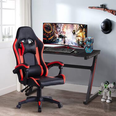 Ергономічне ігрове крісло CLIPOP, комп&39ютерне обертове крісло з підголівником та поперековою опорою, функція нахилу та блокування, регулювання висоти, поворотне, висока спинка, гоночні крісла, чорне/червоне