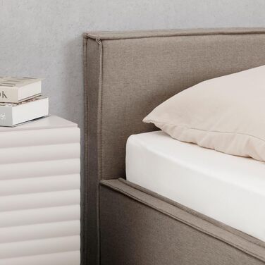 Ліжко IDIMEX Pesaro з м&39якою оббивкою 140x200 см, сірий колір каркас ліжка з рейковою основою, міцний чохол з тканини під лляну тканину, сучасне двоспальне ліжко з узголів&39ям для спальні