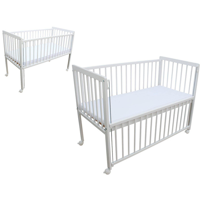 Дитяче ліжко/Біле ліжко/Ліжко для малюків 2-в-1 Micoland 120x60 см з матрацом білого кольору