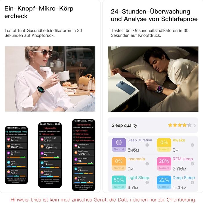 Розумний годинник 2026 для чоловіків та жінок з ЕКГ ВСР / артеріальним тиском / ІМТ / сечовою кислотою / лічильником крові, 1,75-дюймовий HD годинник для здоров&39я з 24-годинним моніторингом серцевого ритму, SpO2, температурою тіла, монітором сну, фітнес