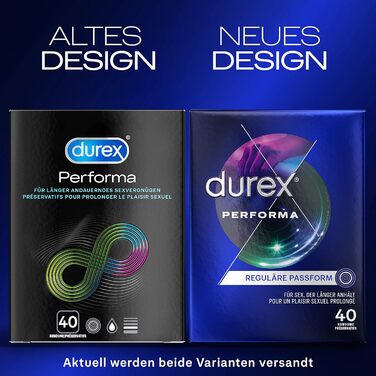 Презервативи Durex Performa подовжувальні презервативи з 5 гелем, що містить бензокаїн, і легкою формою 40 упаковок (1 x 40 шт. ) (ука (120 упаковок))