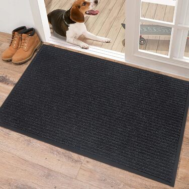 Чорний килимок для дверей 50x80 см Міцний, нековзний килимок для вловлювання бруду для використання всередині та зовні приміщень абсорбуючий килимок для дверей з поліпропілену та ПВХ, чорний, 50 x 80 см (прямокутний)