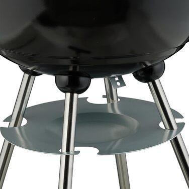 Вугільний гриль-куля, діаметр 44 см, решітка для грилю, гриль-куля з попільником, вугільний гриль на колесах, BBQ, чорний