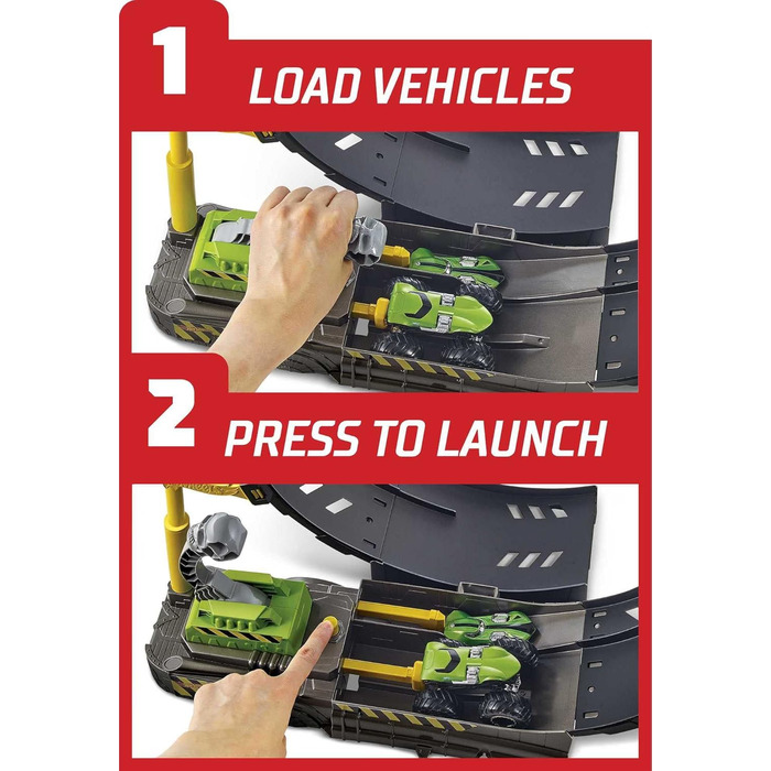 Ігровий набір Monster Trucks Looping Challenge з 1 вантажівкою-монстром і 1 транспортним засобом у масштабі 164, гоночний трек для