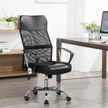 Офісний стілець Yaheetech, ергономічний стілець для роботи з високою спинкою, обертовий стілець, регульована висота з м&39яким сидінням, вантажопідйомність до 135 кг, сітка, чорний