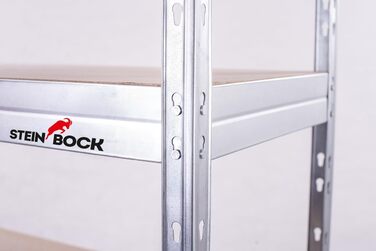 Міцний стелаж Steinbock - ВxШxГ 180 x 90 x 45 см - оцинкований - вантажопідйомність 1250 кг - безболтовий стелаж з 5 полицями - навантаження на полицю 250 кг - виготовлено в ЄС - стелаж для майстерні з оцинкованої сталі - міцний металевий стелаж типу S - 