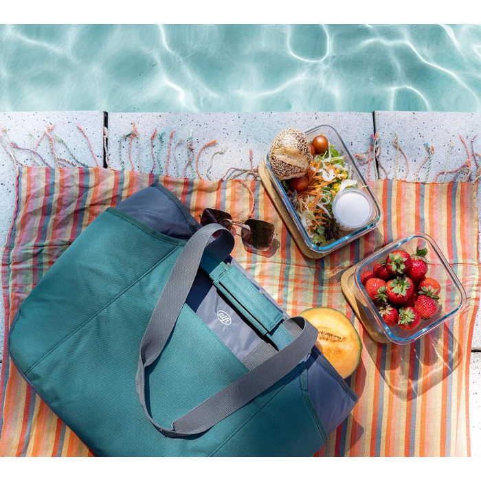 Сумка alfi ISO 2в1, 23 літри, колір морської сосни, термосумка-холодильник з поліестеру з додатковою сумкою для перенесення, ізольована сумка для покупок, сумка для басейну, сауни, ізольована сумка, гнучка, можна прати, колір морської сосни, 23 літри