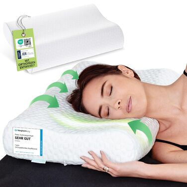 Ортопедична подушка/подушка для сну feela. 3 рівні жорсткості - Полегшує біль у шиї та плечах, підвищує комфорт сну та знімає тиск на шийний відділ хребта Подушка з регульованою висотою 60x40 см (середня) 60x40 см - середня