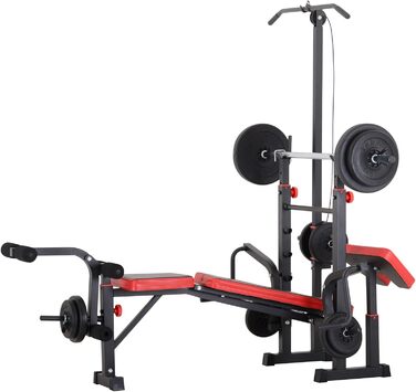 Лава для фітнесу TrainHard Power Station, чорно-червона, зі штангою 1,6 м та дисками вагою 25 кг