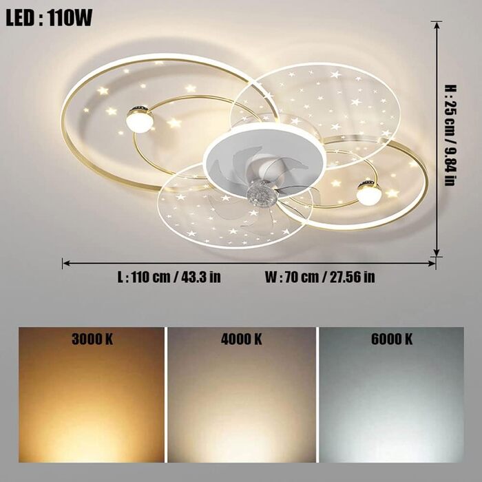 Вт світлодіодний стельовий світильник з можливістю регулювання, стельовий вентилятор зі світлодіодним підсвічуванням, регульованою
