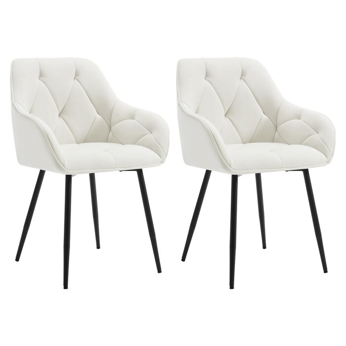 Обідні стільці WOLTU, комплект з 2 шт. , для їдальні та вітальні, ергономічні кухонні стільці, оббиті підлокітниками, металеві ніжки, оксамитове сидіння, кремово-білий колір, комплект з 2 шт.