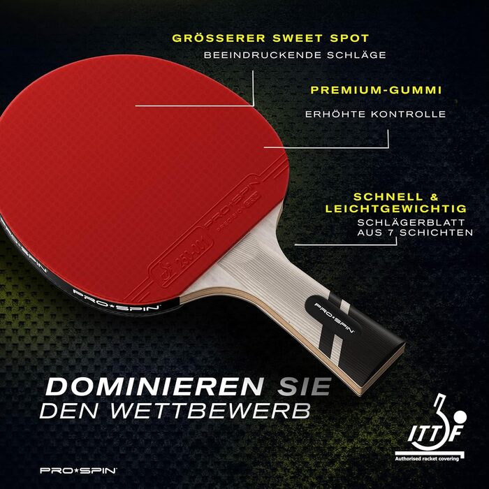 Професійна ракетка для настільного тенісу PRO SPIN карбонова червона