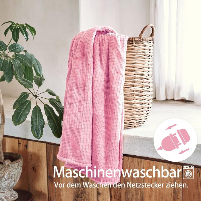 Ковдра з підігрівом 130x160 см - Ковдра з підігрівом та 9 режимами нагріву - функція автоматичного вимкнення на 10 годин, захист від перегріву, можна прати в пральній машині (Рожевий) Рожевий 130 x 160 см