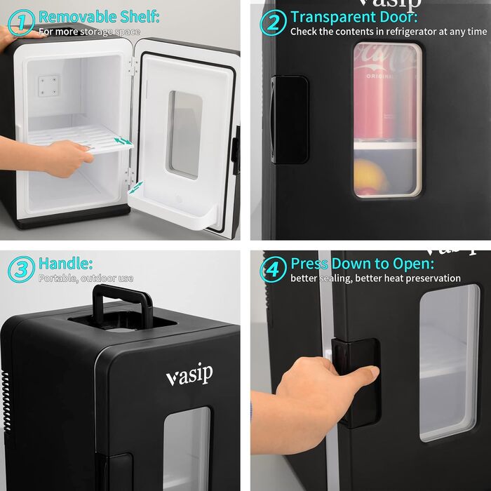 Міні-холодильник Vasip 15 л, портативний з функцією охолодження та підігріву, невеликий холодильник для напоїв для дому, офісу, ке