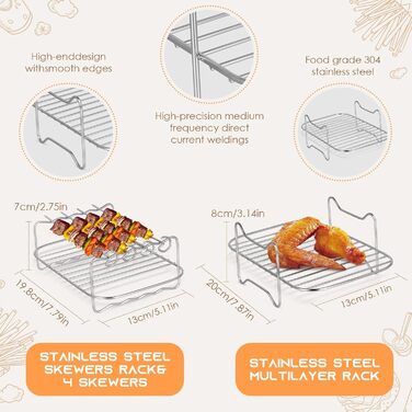 Аксесуари для двозонної фритюрниці Vusddy з 12 предметів для Ninja Foodi Max AF300EU/AF400EU/AF500EU, двокамерний набір аксесуарів для фритюрниці XL для Innsky, Princess, Tiastar, Devology, Emerio 7.6-10.4L