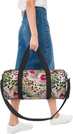 Спортивна сумка для подорожей, з принтом тигра та леопарда, троянди та квіти, чорна, універсальний розмір