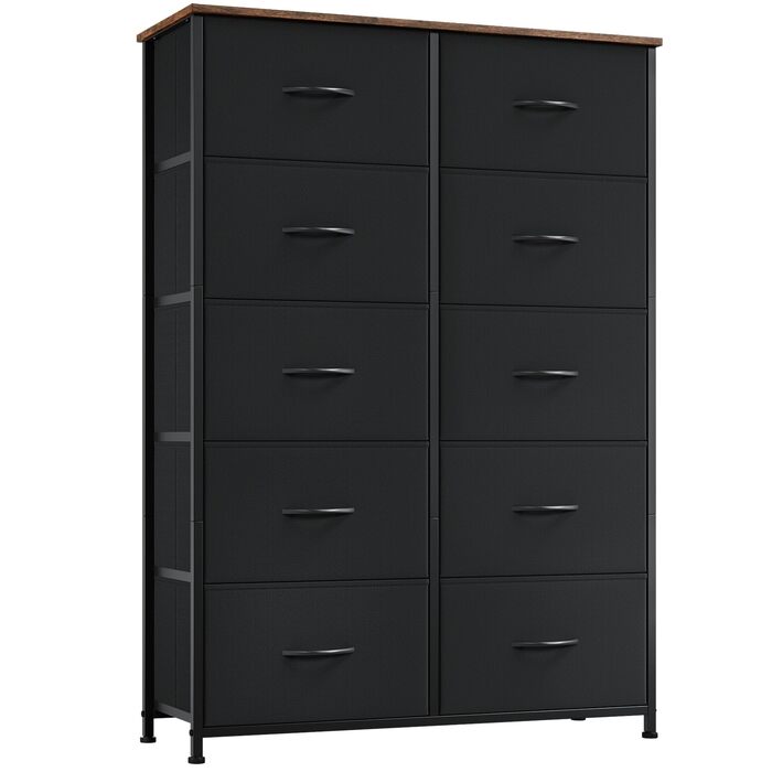 Комод Somdot з тканиною, комод, комод для спальні, вітальні, коридору, шафа для зберігання, комод з тканиною, 10 тканинних шухляд, рустикальний коричневий, 30Г x 80Ш x 114,5В см (10 шухляд)