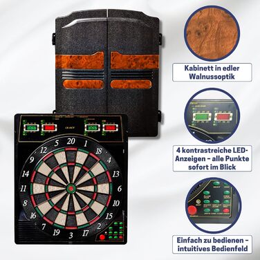 Найкраща спортивна електронна мішень для дартсу Oxford Evolution I зі світлодіодним дисплеєм, включаючи 12 дротиків та 42 запасні наконечники 1-16 гравців 27 ігор - 159 варіацій
