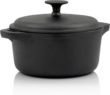 Чавунна кокотниця 3 л, Ø 20 см чорна, кругла жаровня з кришкою чавунна каструля з кришкою чавунна жаровня для гриля та духовки чав