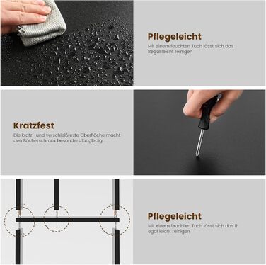 Книжкова полиця, 6-ярусна полиця, окремостояча книжкова шафа з 12 відкритими відділеннями, полиця для вітальні, спальні, ванної кімнати, офісу, сучасна, легко збирається, 173x60x24 см, чорна