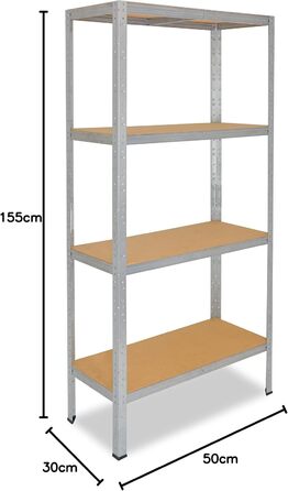 Міцний домашній стелаж, оцинкований/металевий стелаж з 4 полицями/металевий стелаж для підвалу, гаражний стелаж, стелаж для майстерні або стелаж для зберігання/змішаний металевий стелаж з вантажопідйомністю 175 кг В 155см / Ш 50см / Г 30см, 155x50x30