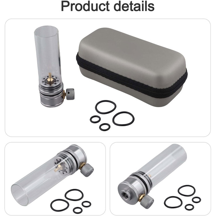 Головка газового ліхтаря для кемпінгу з регульованою яскравістю, конструкція з алюмінієвого сплаву та скла, сумісна зі стандартними накручуваними газовими балонами з ізобутаном