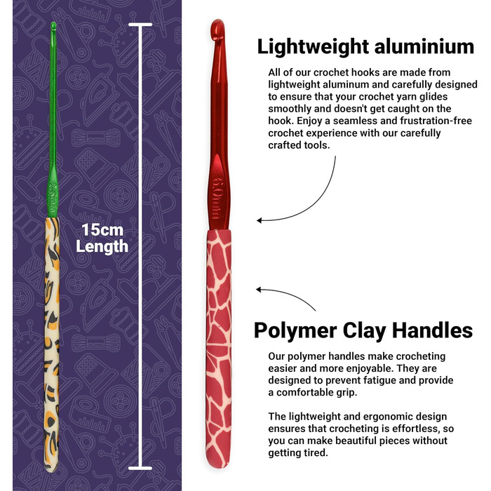 Набір для вязання гачком Стьобаний ведмедик для початківців і професіоналів (12 предметів) Ергономічний набір гачків для вязання з мякою полімерною ручкою Тварини та кольоровий візерунок Гачок для вязання гачком розміром від 2 мм до 8 мм