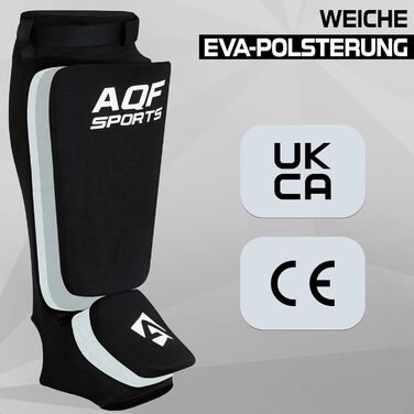 Щитки для гомілок AQF для кікбоксингу - CE UKCA SATRA, схвалені для муай-тай - захисні щитки з EVA-підкладкою для MMA, підтримка ніг, щитки для гомілок для карате, бойових мистецтв, розмір M, чорний