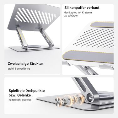 Підставка для ноутбука UGREEN 360 обертання, регульована висота, складна, ергономічна, з вентиляцією, сумісна з MacBook, Air, Pro та іншими ноутбуками 10-17.3, сіра