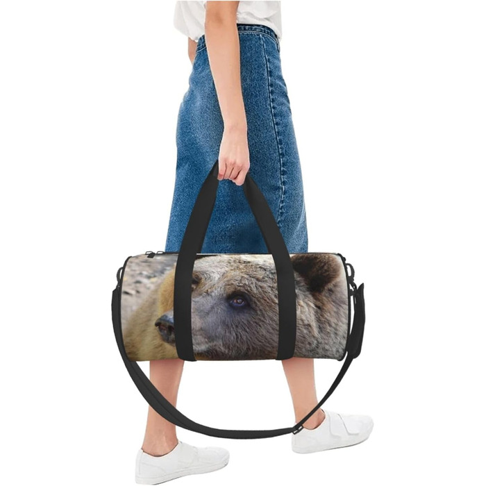 Спортивна сумка, дорожня сумка, з принтом ведмедя, сумка для подорожей на вихідні, чорна, універсальний розмір