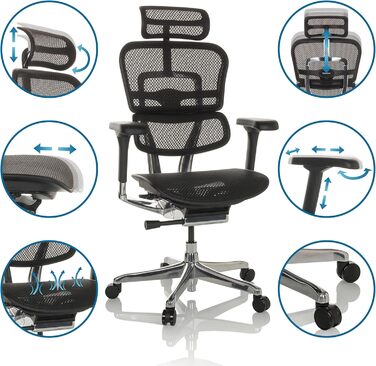 Ергономічне офісне крісло hjh OFFICE ERGOHUMAN GEN2 Оригінальний дизайн, цілодобове офісне крісло з гнучкою поперековою опорою, сітка чорного кольору I Сітчаста тканина Single