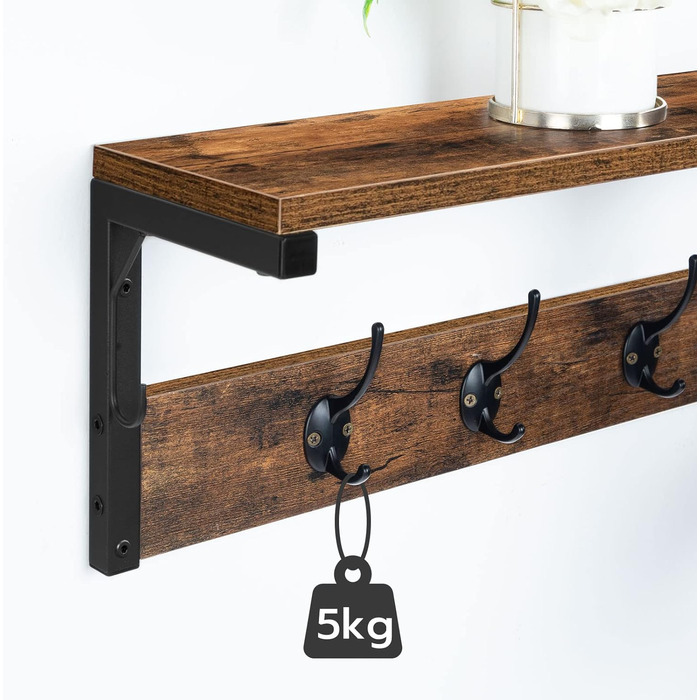 Вішалка для одягу HOOBRO настінна, настінна полиця з 7 гачками і полицею, підвісна полиця з вішалками, настінне кріплення, для пер