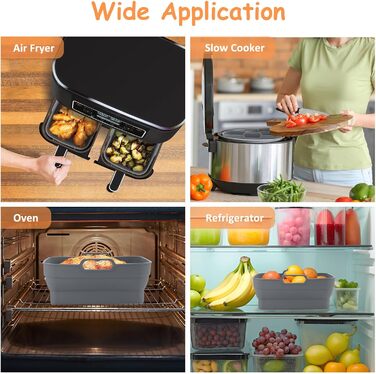 Аксесуари для фритюрниці ddLUCK Силіконова фритюрниця, складні силіконові форми для Ninja Foodi AF400EU/SL400EU/Cookwise/Princess і всі 7.6-9.5 л фритюрниці Dual Zone з магнітною кулінарною книгою (сірий, 2 шт. )
