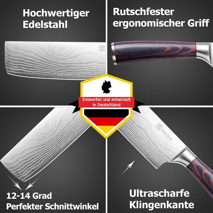 Японський ніж PAUDIN, довжина леза 17 см Ніж Нарікі Ніж для нарізання Ніж для нарізання Кухарський ніж з високоякісної нержавіючої