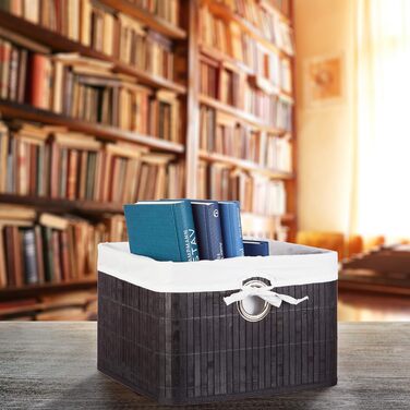 Комплект із 2 натуральних кошиків для зберігання, виготовлених з бамбука, складний кошик з полицями та тканинним чохлом, з круглим отвором