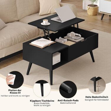 Журнальний столик WOLTU з регульованою висотою, стіл для вітальні з місцем для зберігання, журнальний столик, бічний столик, столик для дивана, 100 x (43-57) x 50 см, чорний, BTS26sz