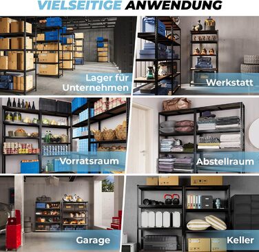 Високий міцний стелаж ALL Premium 180x90x40 см - Комплект з 2 шт. , Чорний, Вантажопідйомність 1250 кг, Міцний металевий стелаж для підвалу, Стелажі для зберігання та комори, Ідеальні стелажі для підвалів, підвалів та комор, 2 x 180x90x40 см, Чорний