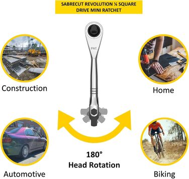 Міні-мікротріскачка регульована 1/4 квадратна з нержавіючої сталі професійний ключ з храповиком на 72 зуба, 1 шт., SabreCut MRSC05