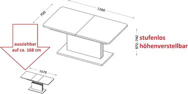 Розсувний журнальний столик designimpex DC-1, регульована висота 126/168 см, білий глянець, сучасний, універсальний стіл для вітальні, обідній стіл, журнальний столик, журнальний столик до дивана, що економить місце, високоякісний журнальний столик для ві