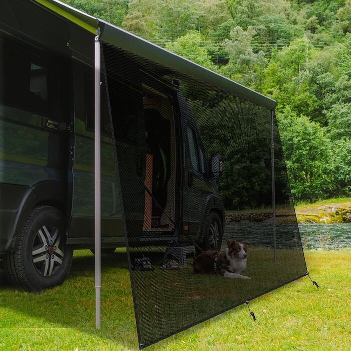 Сонячний тент для автофургона, вітропроникна передня панель 2,44 м x 3,8 м для тенту, універсальний екран для забезпечення конфіденційності з повним комплектом, захист від сонця 86, захист від вітру та дощу