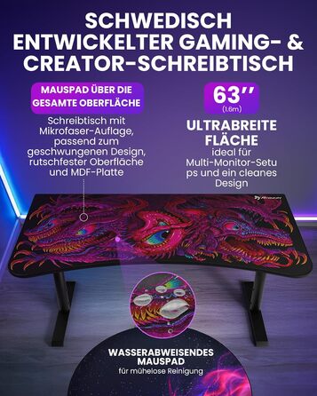 Надширокий вигнутий ігровий та офісний стіл Arozzi Arena з водовідштовхувальним килимком на всю поверхню, вирізами для організації кабелів та сіткою (Crawling Chaos)