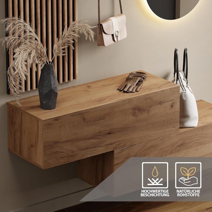 Вішалка для передпокою Planetmbel 2 шт. 100 см золотий дуб, настінна панель 50 см золотий дуб/антрацит з дзеркалом 50 см (без світ