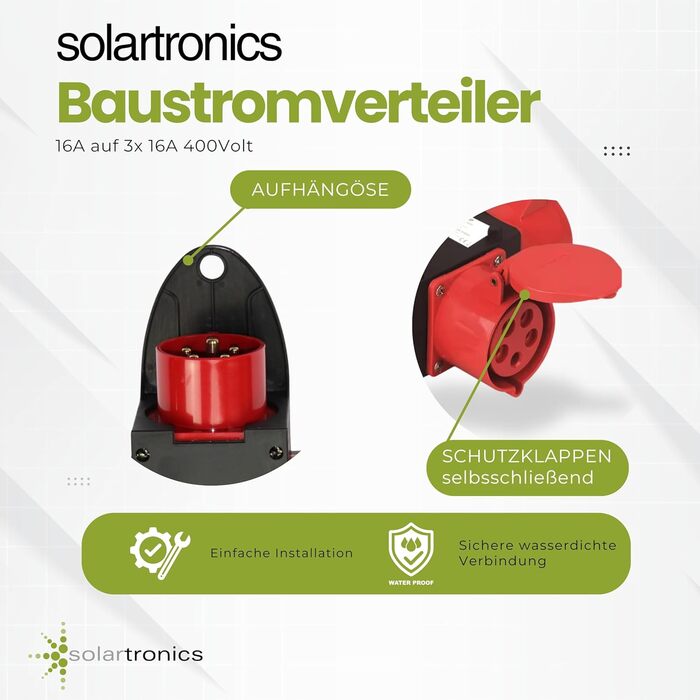Розподільна коробка SOLARTRONICS для будівельного майданчика, високовольтна розподільна коробка, захисні розетки CEE, промислова розподільна коробка (CEE 16A)