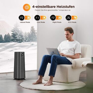 Тепловентилятор EasyAcc, тихий електричний керамічний PTC нагрівач із шумом 40 дБ, термостат, захист від перегріву та перекидання, 2000 Вт, 24-годинний таймер, електричний обігрівач для спалень - чорний