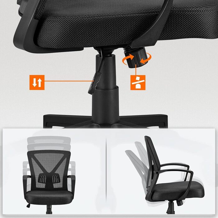 Офісне крісло Yaheetech, стілець для столу, обертове крісло з сіткою, ергономічне крісло для домашнього офісу, комп&39ютерне крісло з регульованою висотою та спинкою, м&39яке сидіння, для навчання/офісу, чорне