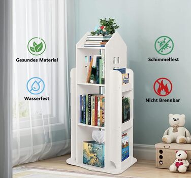 Рівнева обертова книжкова полиця для дітей, полиця, обертова полиця, біла, обертова книжкова полиця, підлогова полиця, дитяча книжкова полиця для спальні, вітальні, кабінету, 40x40x95 см, 3-