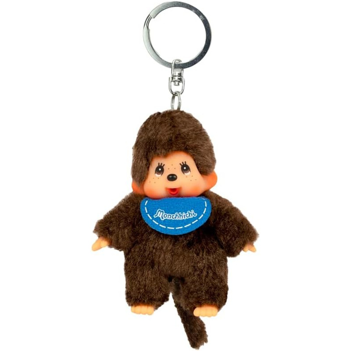 Оригінальний брелок-Monchhichi (дівчинка або хлопчик), плюшева фігурка з нагрудником, приблизно 10 см, коричневий плюшевий брелок для рюкзаків, сумок та пеналів. Коричневий, 10 см, 2534 -