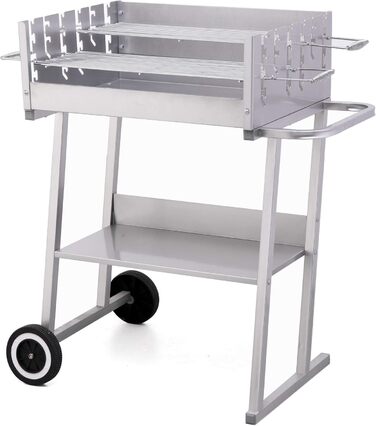 Вугільний гриль Великий мобільний BBQ-стіл з площею гриля приблизно 5841 см, вітрозахисним екраном та 2 хромованими регульованими решітками, 1030