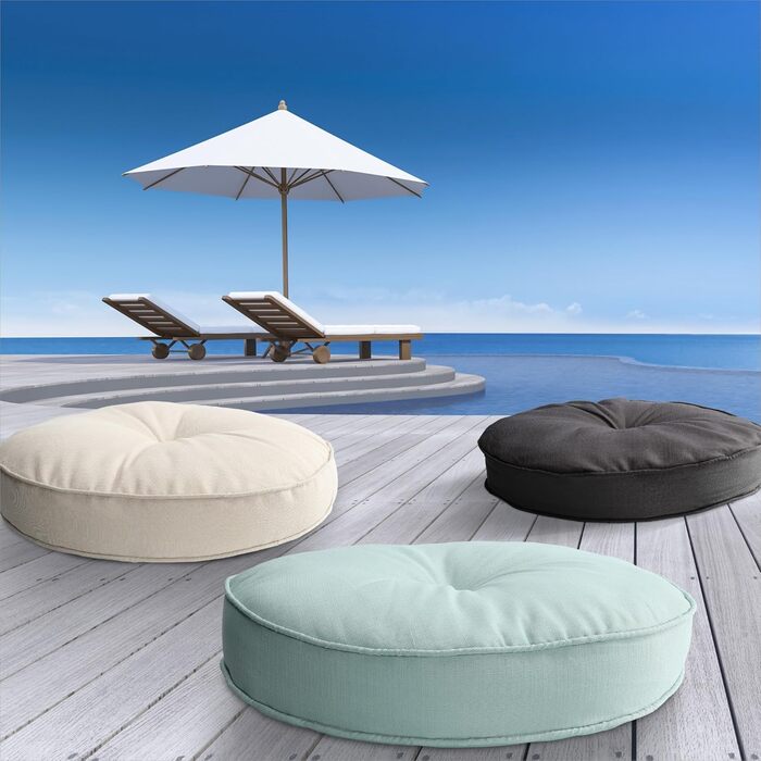 Підлогова подушка для дому та вулиці - пуф-сидіння для підлоги та саду, стійка до атмосферних впливів, водонепроникна, висота приблизно 10 см - кругла, Ø 60 см, піщана